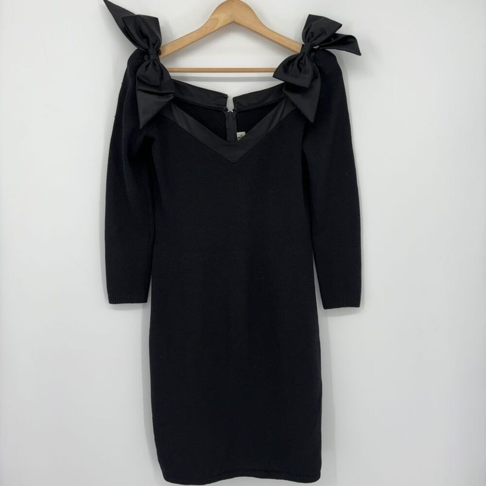 St. John Knitted Bow Black Long Sleeve Dress